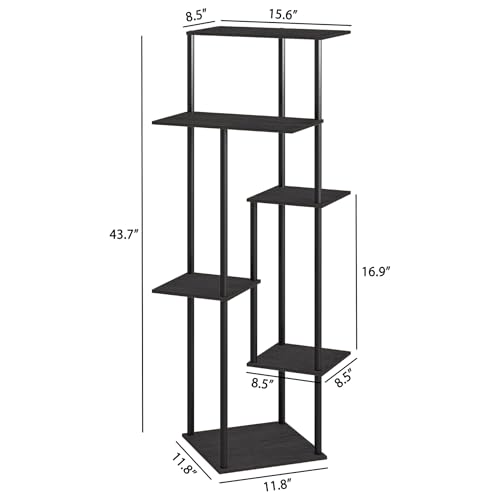 HAYOFAMY 6 Tier Black Plant Stand Indoor 43.7” Tall | Multiple Plant Shelf, Metal Wood Multiple, Flower Pot Holder for Living Room Office Balcony Patio