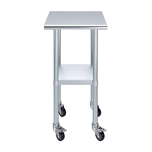 AmGood 20" Long x 20" Deep Stainless Steel Table with Casters - size: 20" Long x 20" Deep
