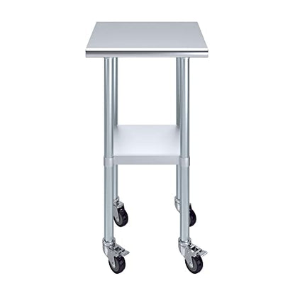 AmGood 20" Long x 20" Deep Stainless Steel Table with Casters - size: 20" Long x 20" Deep