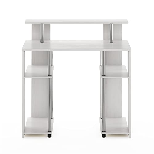 Furinno Jaya Simple Design Computer Writing Desk, White Oak/Stainless Steel | Raised Hutch and Open Shelf, Simple Design Computer Writing Desk, Office Desk for Home Office, Bedroom - color: White Oak/Stainless Steel