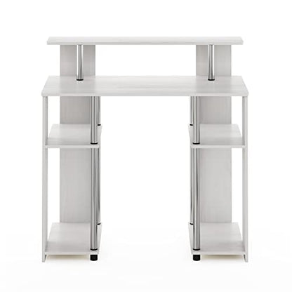 Furinno Jaya Simple Design Computer Writing Desk, White Oak/Stainless Steel | Raised Hutch and Open Shelf, Simple Design Computer Writing Desk, Office Desk for Home Office, Bedroom - color: White Oak/Stainless Steel