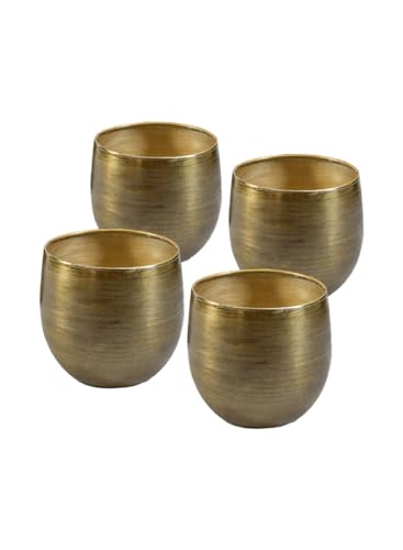 Serene Spaces Living Brass-Toned Aluminum Cachepot Planters, Handcrafted in India, Elegant Wedding, Home & Office Decor, Vintage Planter for Indoor Plants, Flowers, Table Centerpieces, Small, Set of 4 - size: Small, Set of 4