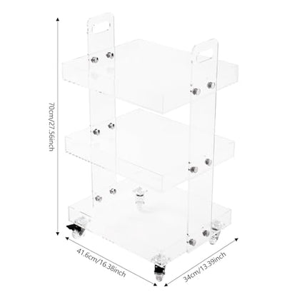 3-Tier Acrylic Utility Rolling Cart,Clear Multifunction Storage Organizer on Wheels Mobile Trolly Side Table for Home Kitchen Bathroom Living Room,Narrow Space Snack Cart