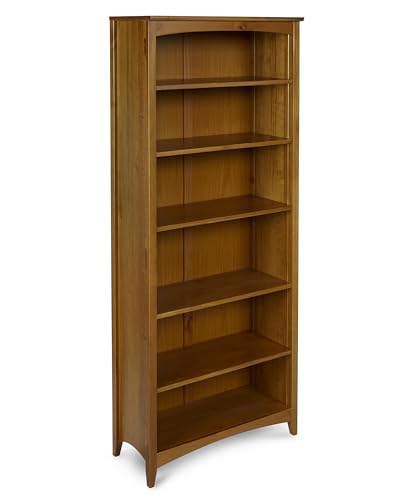 Camaflexi Shaker Style 6 Shelf Bookcase / Solid Wood / 72 inch Tall / Adjustable Shelving / Closed Back / Display Bookshelf for Living Room, Bedroom, Home and Office, Cherry - color: Brown, size: 72"