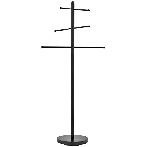 MyGift 6 Bar Outdoor Towel Rack for Pool, Free Standing Bath Towel Holder Storage, SPA Towel Blanket Stand with Round Weighted Base, Modern Black Metal