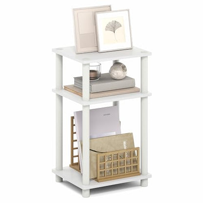 Furinno Turn-N-Tube 3-Tier Toolless Side Table, Narrow Printer Stand with Open Shelf, End Table, Night Stand, for Living Room, Bedroom, White - color: White