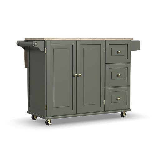 Homestyles Mobile Kitchen Island Cart with Wood Top and Dropleaf Breakfast Bar, 18" D x 53.5" W x 36" H, Green - color: Green