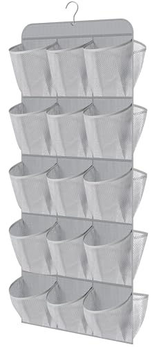 MISSLO 30 Large Pockets Dual Sided Hanging Shoe Organizer for Closet with Rotating Hanger Hanging Shoe Shelves, Grey - color: Grey