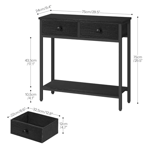 HOOBRO 29.5" Narrow Console Table with 2 Fabric Drawers, Small Entryway Table with 2-Tier Storage Shelves, Sofa Table, Behind Couch Table, for Living Room, Hallway, Black BB71XG01 - color: Black