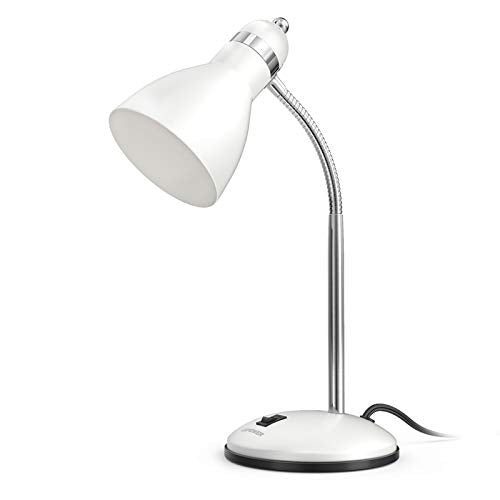 LEPOWER Metal Desk Lamp, Adjustable GooseNeck Reading Light for Bedroom | Compact & Sturdy, Space-Saving for Bedside & Dorm, E26 Table Lamp, Eye-Caring, Ideal for Study, Office, Back to School - color: White