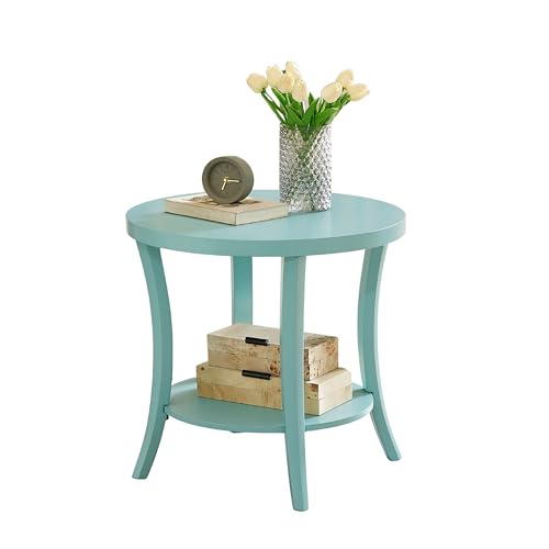 Roundhill Furniture Perth Contemporary Round End Table with Shelf - color: Teal