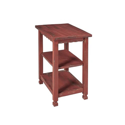 Alaterre Furniture Country Cottage Rustic Farmhouse Nightstand – 3-Tier Narrow End Table with Weathered Faded Finish, Carved Edges, & Turned Legs (Distressed Antique Red)