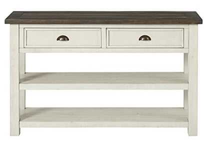 Martin Svensson Home Solid Wood Sofa Console Table, Cream White with Brown Top - color: Cream White With Brown Top