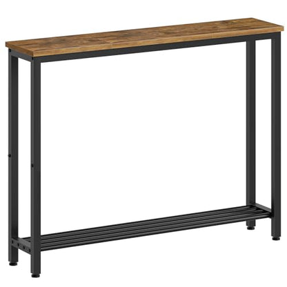 YATINEY Narrow Console Table, 2-Tier Small Sofa Table, 39.4" Thin Entryway Behind Couch Table with Shelves, Industrial Hallway Table, for Living Room, Foyer, Rustic Brown and Black CT25BR - color: Rustic Brown + Black, size: 39.4"D x 29.5"W x 7.9"H