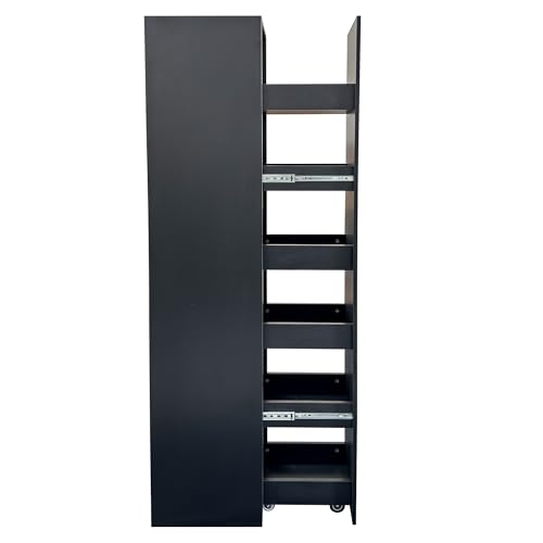 6-Tier Slim Mobile Shelving Cart with Wheels, Rolling Pantry Cabinet with 6 Baskets, Narrow Pull-Out Utility Cart, Space Saving Storage Organizer for Kitchen Living Room Bathroom Narrow Spaces, Black - size: Black & 11.81"D x 15.75"W x 70.47"H