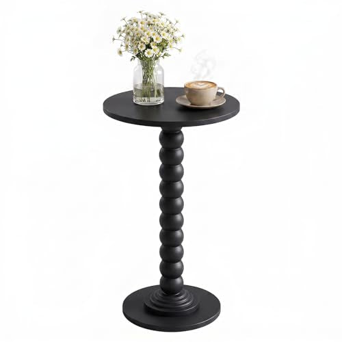 Round Side Table for Small Spaces, Modern Pedestal End Table with Solid Wood Spindle Leg, Small Drink Table Accent Nightstand for Living Room, Bedroom, Sofa Side, Apartment & Office, Black - color: Black