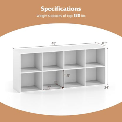 NAFORT 8-Cube Bookcase, 3-Tier Cubby Storage Organizer with 2 Anti-Tipping Kits, Vertical/Horizontal Display Shelf for Living Room, Bedroom, Study, Office, 48" W×11.5" D×24" H, White