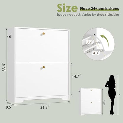 Nicetree Shoe Cabinet with 2 Flip Drawers, Narrow Shoe Organizer Cabinet, Freestanding Shoe Rack Cabinet, Modern Shoe Storage Cabinet for Entryway, Hallway, Foyer, White - color: White, style: 2-Drawers