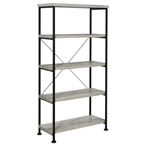 Coaster Home Furnishings Analiese Rustic Industrial 4-Tier Bookcase Etagere Bookshelf Office Storage Book Shelf Engineered Eco-Friendly Wood Look Laminate Sturdy Black Steel Base Grey Driftwood 801546 - color: Gray Driftwood