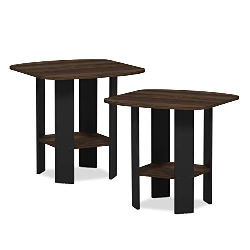 Furinno Simple Design Side Table Set of 2, 2-Tier Modern End Table with Soft Edges, Open Shelves Night Stand, Bedside Table, for Living Room, Bedroom, Columbia Walnut