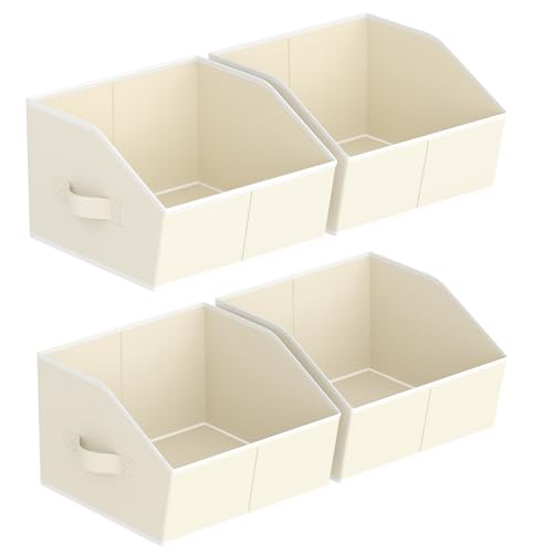 Storage Bins for Shelves - Small Trapezoid Closet Shelf Organizer, Fabric Organization Bins with Handles, Storage Baskets for Clothes, Towel, Purse, 4 Pack, Beige - color: Beige, size: Medium -4 Pack