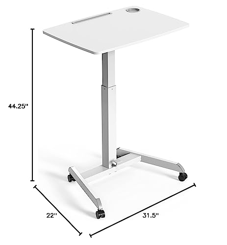Kantek Mobile Sit Stand Laptop Cart, Adjustable Height (29"-49"), Rolling Laptop Computer Workstation 31.5" x 22", Foot Pedal Control, Steel Frame, Cup Holder, White - color: White, style: Large