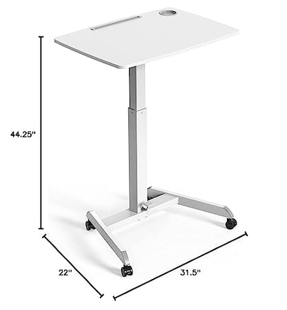 Kantek Mobile Sit Stand Laptop Cart, Adjustable Height (29"-49"), Rolling Laptop Computer Workstation 31.5" x 22", Foot Pedal Control, Steel Frame, Cup Holder, White - color: White, style: Large
