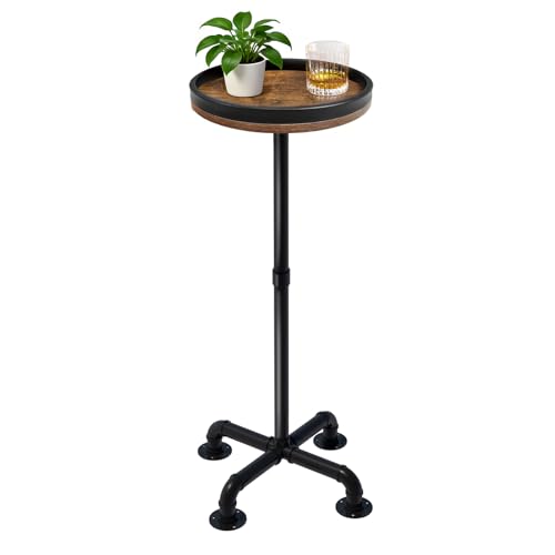 Small Round Side Table for Small Spaces, Pedestal Drink Table with Non-Slip Feet, Martini Table No-Tool Assembly for Living Room, Bedroom, Narrow Corners, Sofa, Bathroom