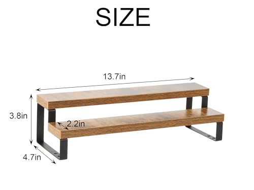 BYCY Wooden Display Risers, 2-Tier Display Stand for Home Decor and Organize, Tiered Countertop Display Shelf for Figures , Makeup,Cupcake , Condiment and Dolls Collection (2 Tier-2.2in)