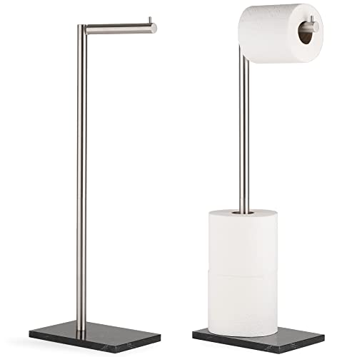 MARMOLUX ACC Free Standing Brushed Nickel Toilet Paper Holder Stand - 4 Jumbo Roll Bathroom Hardware - Standing Toilet Paper Holder - Stainless Steel Toilet Paper Stand - Brushed Steel/Black Marble - color: Steel Brushed/Black Marble