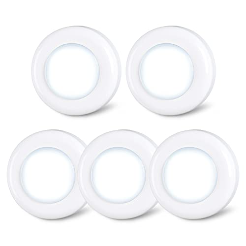 STAR-SPANGLED Push Tap Light, 2.8” Mini Night Touch LED Puck Lamp, Portable Under Cabinet Lighting AAA Battery Operated Powered, DIY Stick On Lights for Closet, Counter, Kitchen, Cool White, 5 Pack - color: White