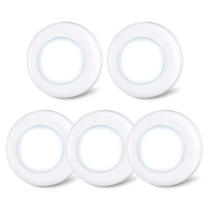 STAR-SPANGLED Push Tap Light, 2.8” Mini Night Touch LED Puck Lamp, Portable Under Cabinet Lighting AAA Battery Operated Powered, DIY Stick On Lights for Closet, Counter, Kitchen, Cool White, 5 Pack - color: White