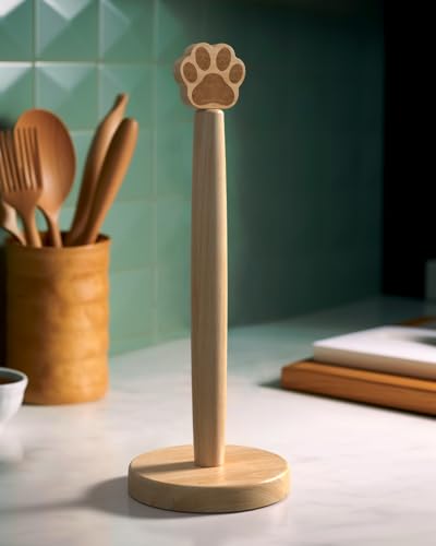 KitchLife Cute Wooden Paper Towel Holder Countertop - Solid Freestanding Paper Towel Dispenser Stand Organizer with Anti-Skid Base (Paw) - style: Paw