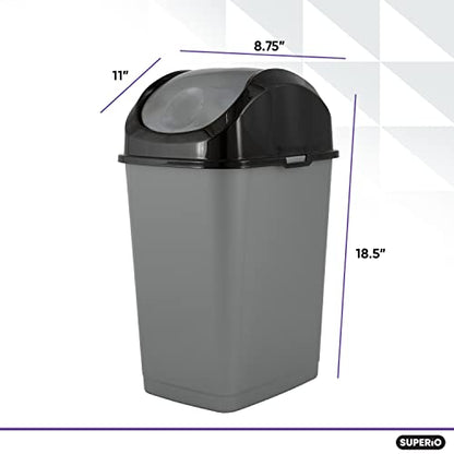 Superio Small Trash Can for Dorm with Lid 4.5 Gallon Plastic Swing Top Slim Garbage Can for Under Sink/Cabinet, Laundry, Kitchen, Office, Bedroom, Bathroom, College, 18 Qt Gray/Black, 2 - size: 4.5 Gallon