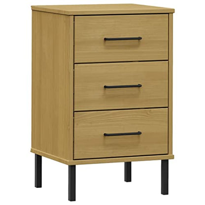 Bedside Cabinet, Industrial Nightstand with Metal Legs and Solid Pine Wood Storage, Rustic Bedroom End Table for Bedside Essentials, Rectangular Side Table, Brown