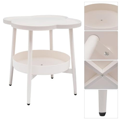 2-Tier Modern Sofa Side Table, Four-Leaf Clover Shape End Table Coffee Tea Snack Table Small Nightstand with Storage for Bedroom Living Room Creamy White - color: Creamy White
