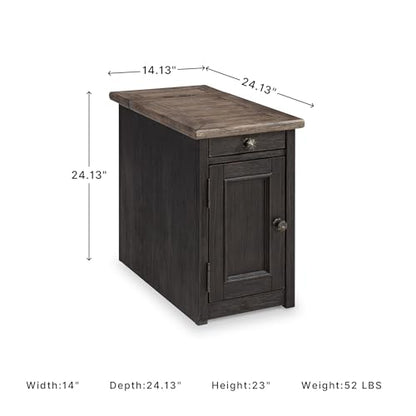 Signature Design by Ashley Tyler Creek Rustic Chair Side End Table with Pull-Out Tray & USB Ports, Brown - color: Blackish Brown