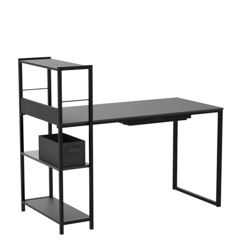 SHW 46-Inch Home Office Computer Desk w/Side Shelf & Drawer, Black | w/ Reversible Adjustable Shelf | Drawer with adjustable compartments - color: Black