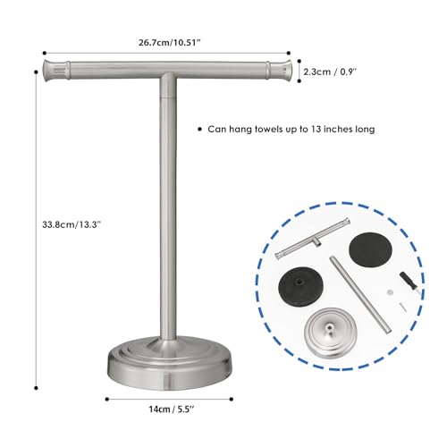 RUMOSE 13 Inch Brushed Nickel Towel Stand Hand Towel Holder Bathroom Kitchen Vanity Countertop T-Shape Towel Rack Free Standing Stainless Steel Towel Bar Towel Ring - color: Brushed Nickel