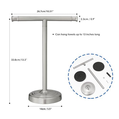 RUMOSE 13 Inch Brushed Nickel Towel Stand Hand Towel Holder Bathroom Kitchen Vanity Countertop T-Shape Towel Rack Free Standing Stainless Steel Towel Bar Towel Ring - color: Brushed Nickel