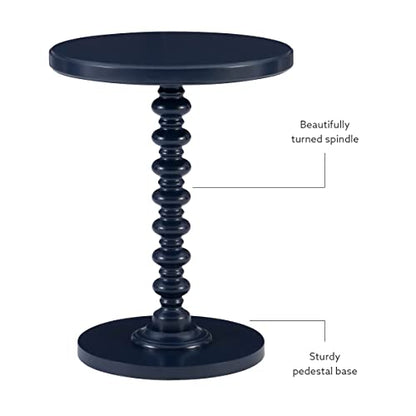 Tarkin Round Navy Blue Turned Spindle Pedestal Side Accent Table by Powell - color: Navy Blue