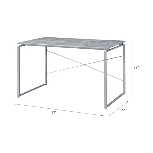 Jurgen Faux Concrete & Silver Finish Writing Desk - Gray, Silver - Industrial Style Faux Concrete Top - Office & Home Office - Office Essential