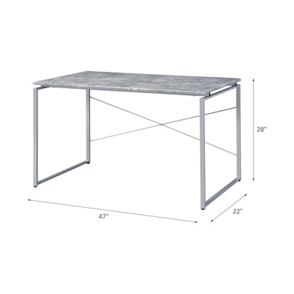 Jurgen Faux Concrete & Silver Finish Writing Desk - Gray, Silver - Industrial Style Faux Concrete Top - Office & Home Office - Office Essential