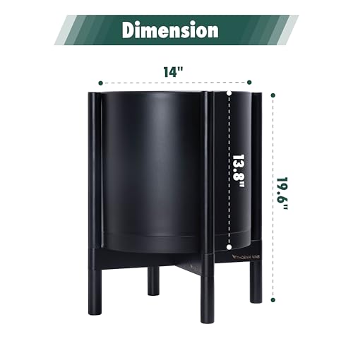 D'vine Dev Plastic Pot with Ebony Wood Stand, Black, 14 in, 55-C-T-2 | Mid-Century Inspired Design, Elevated Plant Display, Clean Lines, Sturdy Support, Modern Space-Saving Style - color: Matte Black Pot + Ebony Stand, size: 14 Inch
