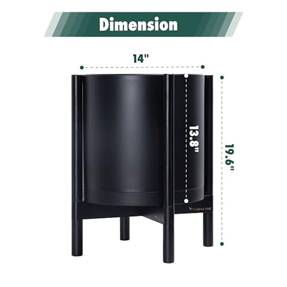 D'vine Dev Plastic Pot with Ebony Wood Stand, Black, 14 in, 55-C-T-2 | Mid-Century Inspired Design, Elevated Plant Display, Clean Lines, Sturdy Support, Modern Space-Saving Style - color: Matte Black Pot + Ebony Stand, size: 14 Inch
