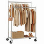 HYSEYY Clothes Rack, Double Rods Rolling Clothing Rack for Hanging Clothes, Portable Garment Rack with Wheels, Coat Rack Wardrobe Closet Load 380 LBS for Bedroom Laundry Room, Black - color: silver