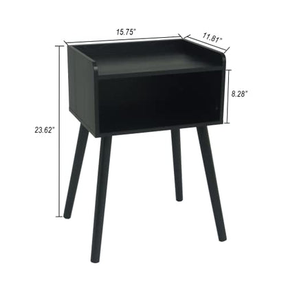 MaxSmeo Nightstand, Mid Century Modern Side Table Bedroom with Storage, Small End Bedside Table with Solid Wood Legs for Living Room, Office Small Spaces (Black) - color: Black