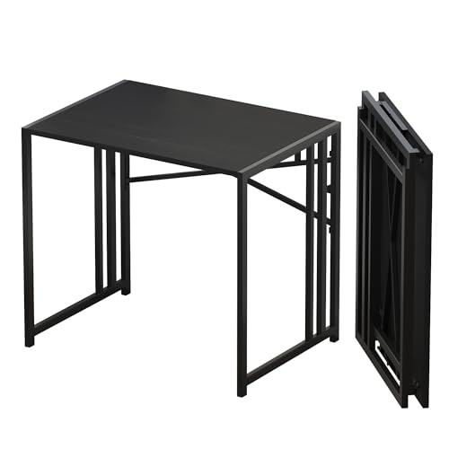Lutown Teen Folding Computer Desk - 32 inch, Writing & Gaming, Small Space Office Desk, Black, No Assembly Required - color: Black, size: 32 Inch