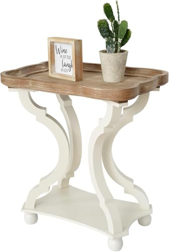 Kinfant Square Accent Side Table - Vintage Wood End Table Sofa Table with Bottom Shelf for Living Room, Bedroom, Office, White - style: 1-pack-White and Wood