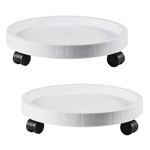 2 Pack of 14.2 Inch Planter Caddies Rolling Saucer Caddy with Wheels, Heavy Duty Wheeled Stand for Potted Plant, Round Coaster Roller Base Tray with Casters, Flower Pot Dolly Holder for Indoor Outdoor - color: White, size: 14.17" (14 ¹¹/₆₄ in)